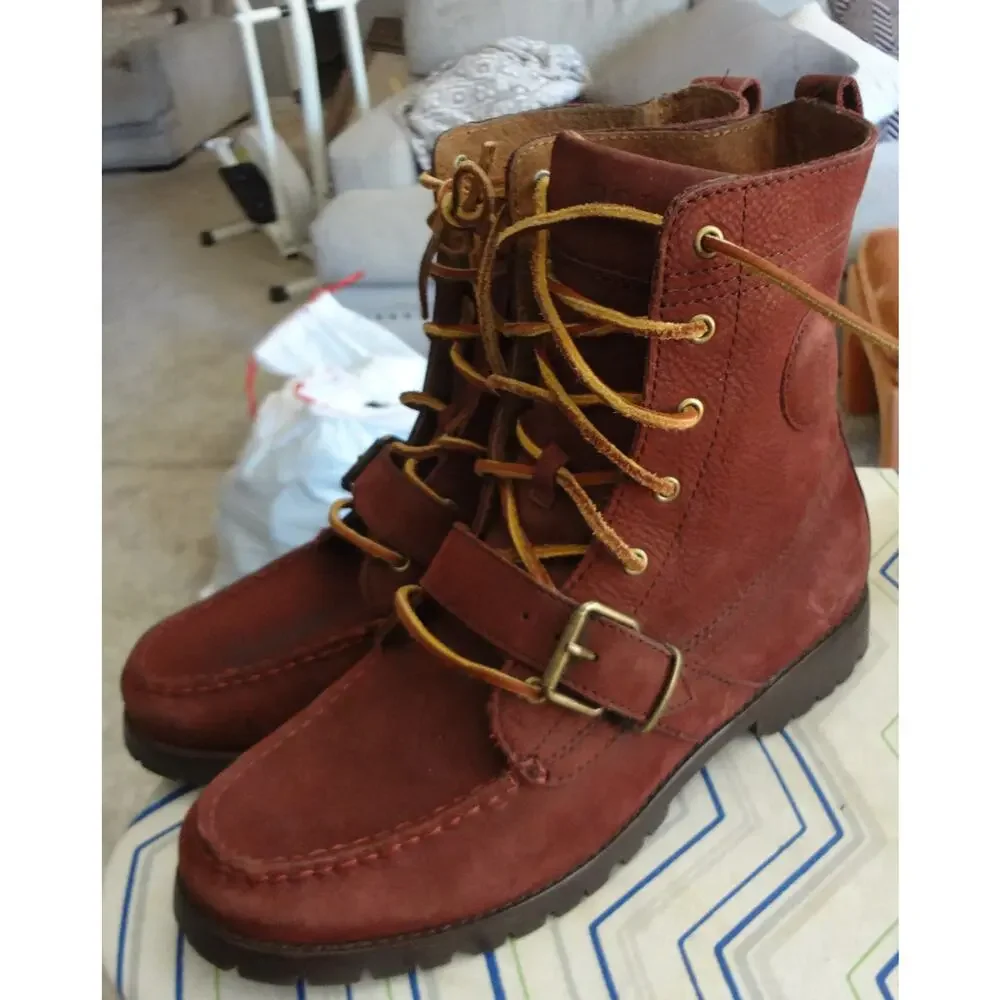 Polo Ralph Lauren Mens 9 Burgundy Red Ranger Leather Moc Toe Chukka Ankle Boots